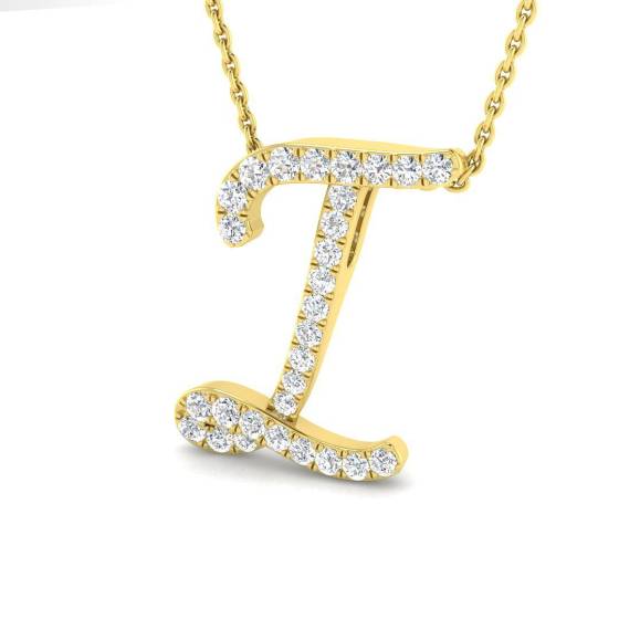 0.31ct SI2/G Round cut Diamond Initials Pendant in 9k Yellow Gold