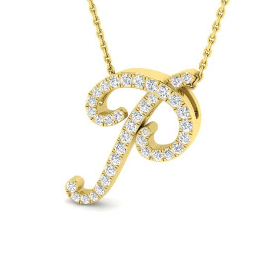 0.36ct SI2/G Round cut Diamond Initials Pendant in 9k Yellow Gold