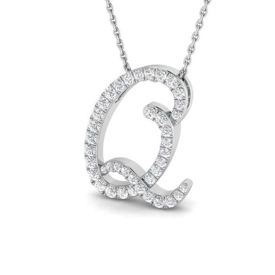 0.41ct SI2/G Round cut Diamond Initials Pendant in 9k White Gold