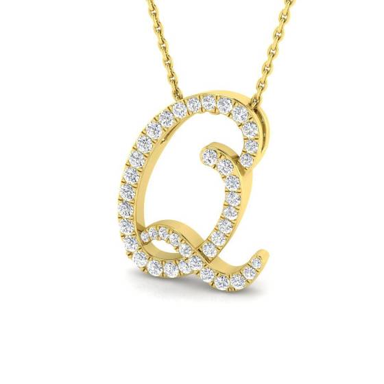 0.41ct SI2/G Round cut Diamond Initials Pendant in 9k Yellow Gold