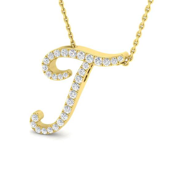 0.33ct SI2/G Round cut Diamond Initials Pendant in 9k Yellow Gold