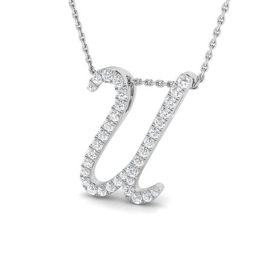 0.37ct SI2/G Round cut Diamond Initials Pendant in 9k White Gold