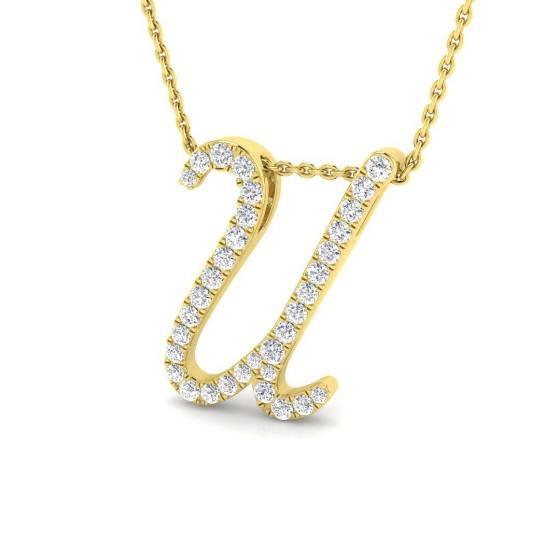 0.37ct SI2/G Round cut Diamond Initials Pendant in 9k Yellow Gold