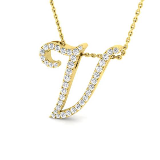 0.41ct SI2/G Round cut Diamond Initials Pendant in 9k Yellow Gold