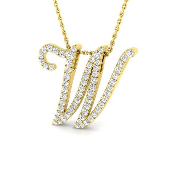 0.59ct SI2/G Round cut Diamond Initials Pendant in 9k Yellow Gold