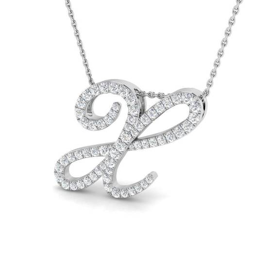 0.74ct SI2/G Round cut Diamond Initials Pendant in 9k White Gold