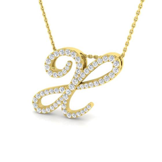 0.74ct SI2/G Round cut Diamond Initials Pendant in 9k Yellow Gold