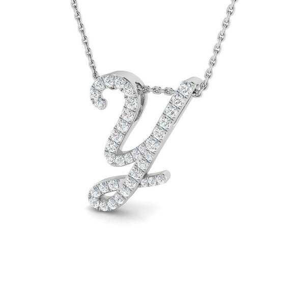 0.37ct SI2/G Round cut Diamond Initials Pendant in 9k White Gold