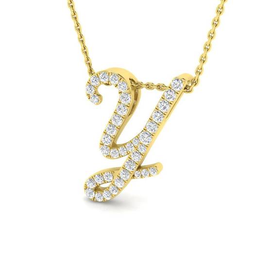 0.37ct SI2/G Round cut Diamond Initials Pendant in 9k Yellow Gold