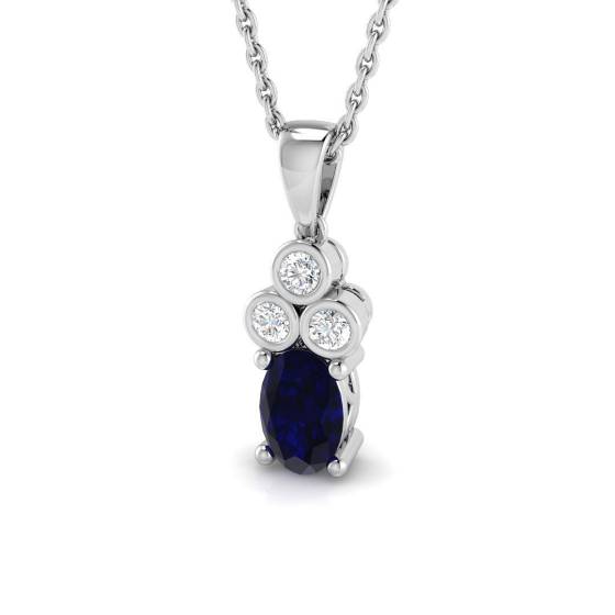 0.67ct SI2/G Oval cut Blue Sapphire Gemstone Pendant in 18k White Gold