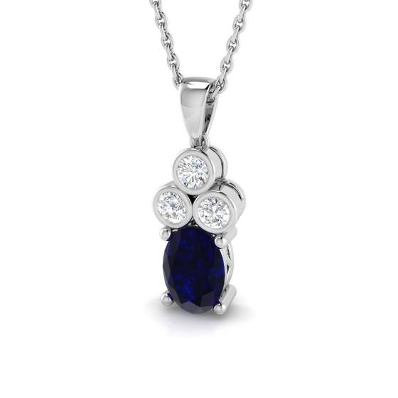 1.39ct SI2/G Oval cut Blue Sapphire Gemstone Pendant in 18k White Gold