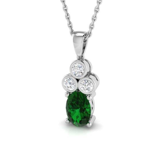 0.89ct SI2/G Oval cut Emerald Gemstone Pendant in 18k White Gold