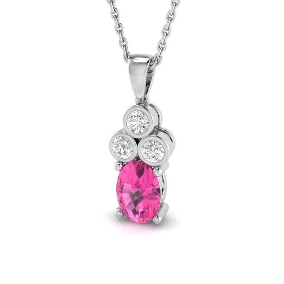 1.08ct SI2/G Oval cut Pink Sapphire Gemstone Pendant in 18k White Gold