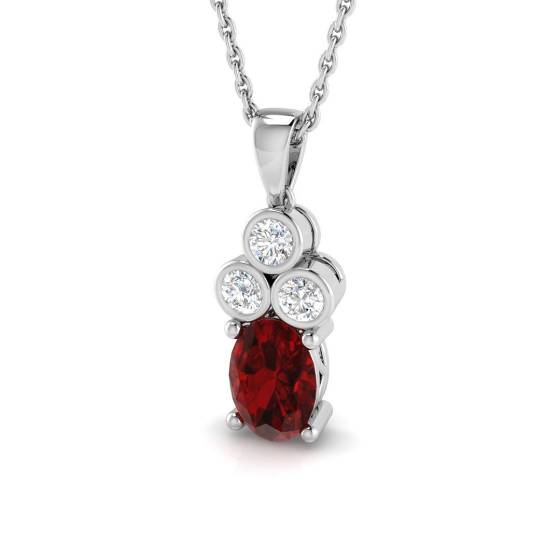 1.04ct SI2/G Oval cut Ruby Gemstone Pendant in 18k White Gold