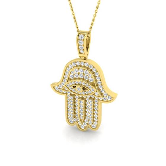 1.41ct SI2/G Round cut Diamond Evil Eye Pendant in 9k Yellow Gold