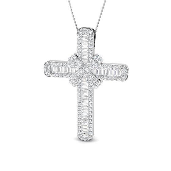 7.00ct SI2/G Round cut Diamond Cross Pendant in 9k White Gold