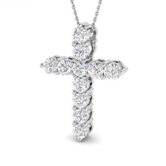 3.07ct SI2/G Round cut Diamonds Cross Pendant in 18k White Gold