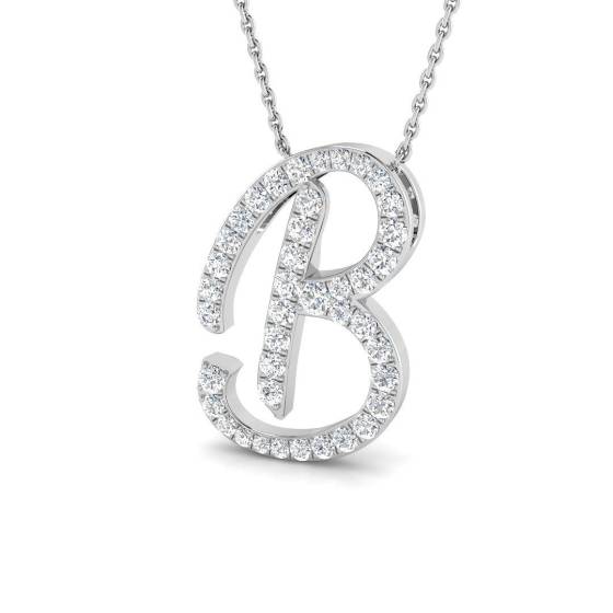 0.61ct SI2/G Round cut Diamond Initials Pendant in 9k White Gold