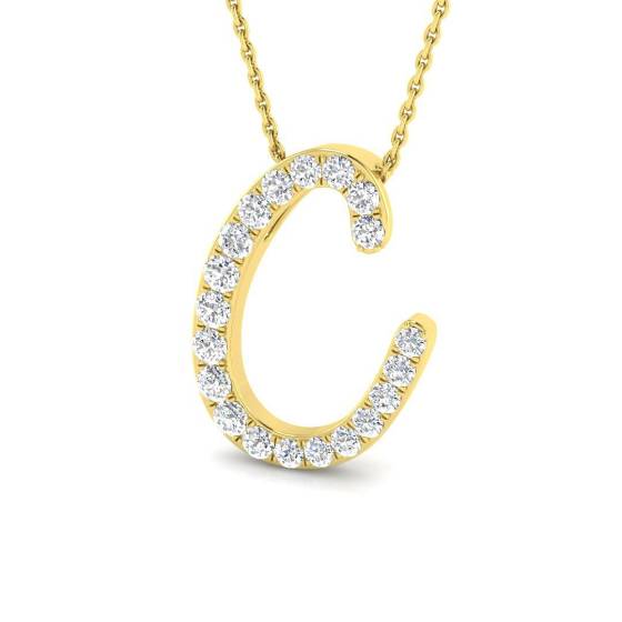 0.65ct SI2/G Round cut Diamond Initials Pendant in 9k Yellow Gold