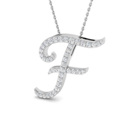 0.55ct SI2/G Round cut Diamond Initials Pendant in 9k White Gold