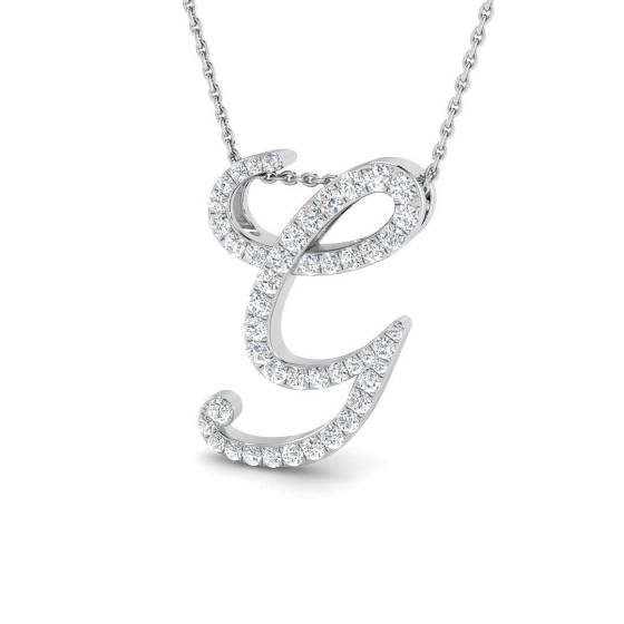 0.63ct SI2/G Round cut Diamond Initials Pendant in 9k White Gold