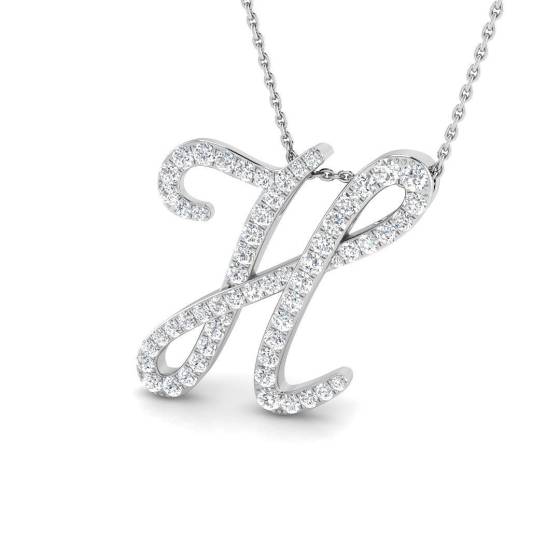 0.90ct SI2/G Round cut Diamond Initials Pendant in 9k White Gold