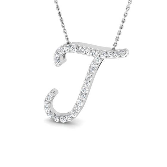 0.56ct SI2/G Round cut Diamond Initials Pendant in 9k White Gold