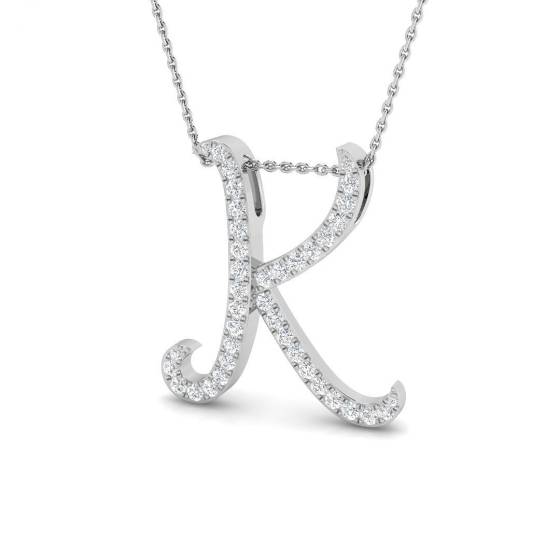 0.58ct SI2/G Round cut Diamond Initials Pendant in 9k White Gold