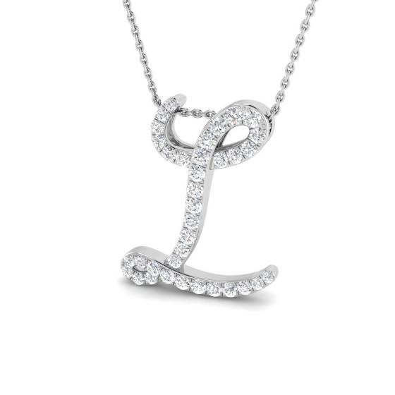 0.54ct SI2/G Round cut Diamond Initials Pendant in 9k White Gold