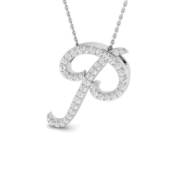 0.62ct SI2/G Round cut Diamond Initials Pendant in 9k White Gold