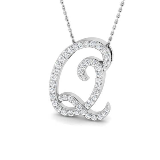 0.71ct SI2/G Round cut Diamond Initials Pendant in 9k White Gold