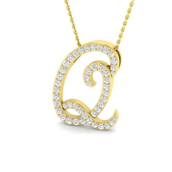 0.71ct SI2/G Round cut Diamond Initials Pendant in 9k Yellow Gold