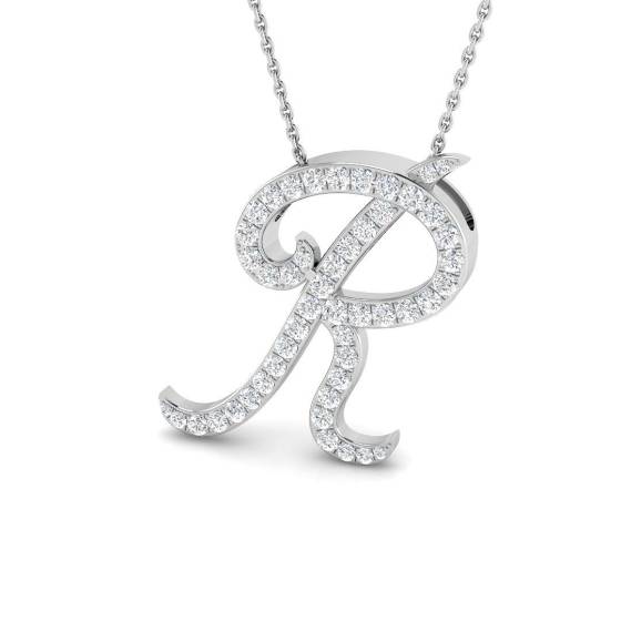 0.77ct SI2/G Round cut Diamond Initials Pendant in 9k White Gold