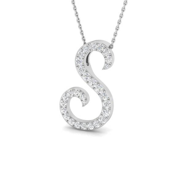 0.63ct SI2/G Round cut Diamond Initials Pendant in 9k White Gold