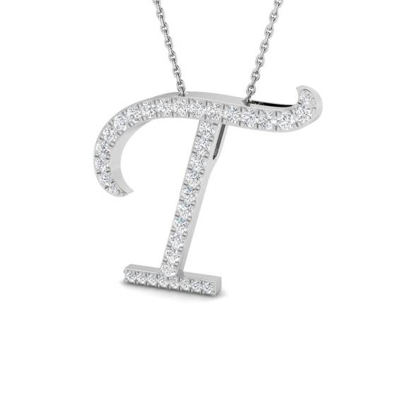 0.52ct SI2/G Round cut Diamond Initials Pendant in 9k White Gold