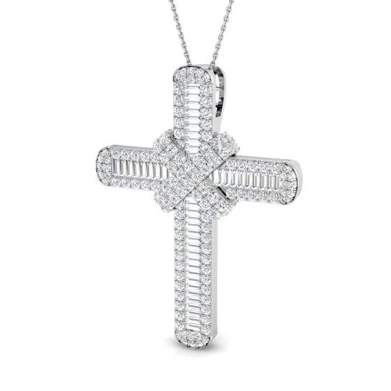 4.24ct SI2/G Round cut Diamond Cross Pendant in 9k White Gold