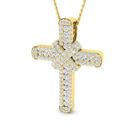 1.63ct SI2/G Round cut Diamond Cross Pendant in 9k Yellow Gold