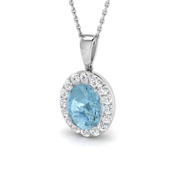 2.30ct SI2/G Oval cut Aquamarine Gemstone Pendant in 9k White Gold