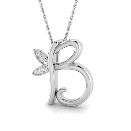 0.05ct SI2/G Round cut Diamond Initials Pendant in 9k White Gold