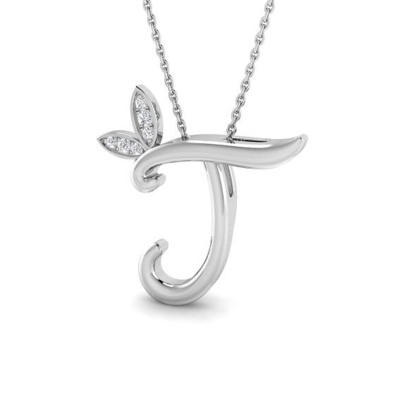 0.06ct SI2/G Round cut Diamond Initials Pendant in 9k White Gold