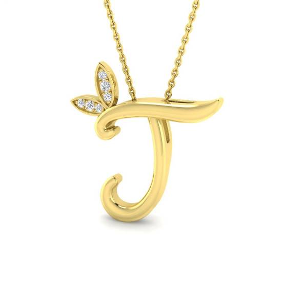 0.06ct SI2/G Round cut Diamond Initials Pendant in 9k Yellow Gold