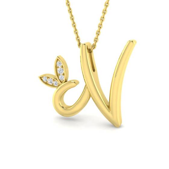 0.06ct SI2/G Round cut Diamond Initials Pendant in 9k Yellow Gold