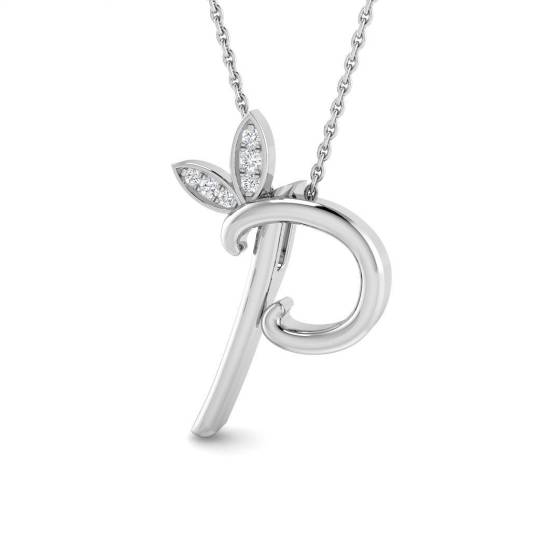 0.07ct SI2/G Round cut Diamond Initials Pendant in 9k White Gold