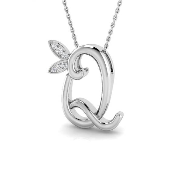 0.07ct SI2/G Round cut Diamond Initials Pendant in 9k White Gold