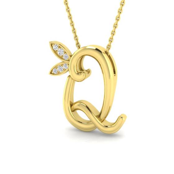 0.07ct SI2/G Round cut Diamond Initials Pendant in 9k Yellow Gold