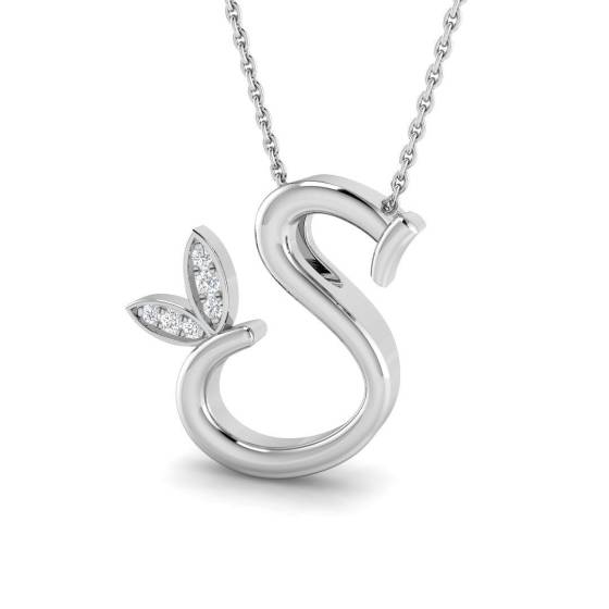 0.07ct SI2/G Round cut Diamond Initials Pendant in 9k White Gold