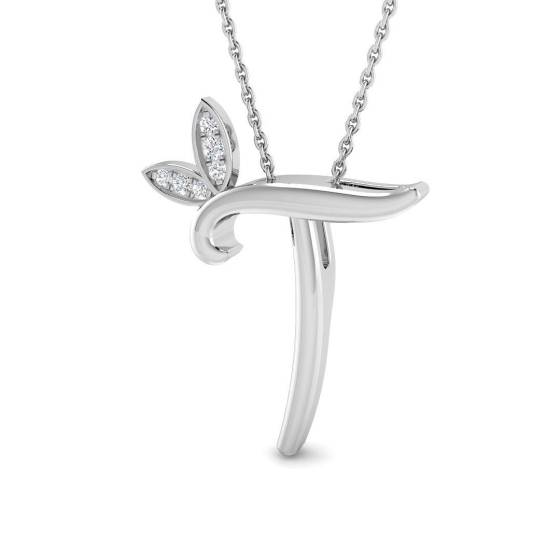 0.07ct SI2/G Round cut Diamond Initials Pendant in 9k White Gold