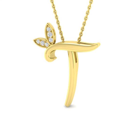 0.07ct SI2/G Round cut Diamond Initials Pendant in 9k Yellow Gold