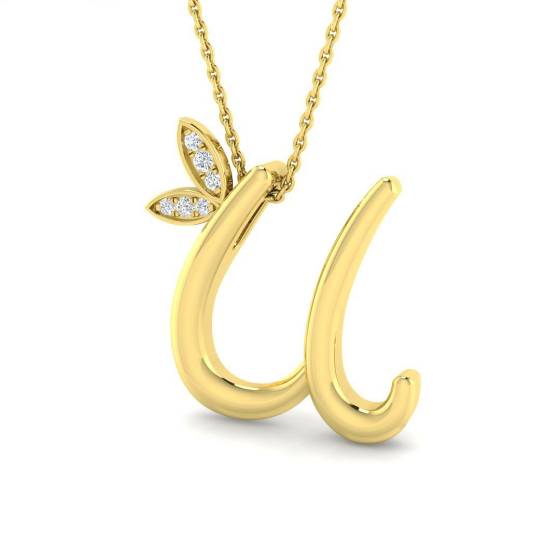 0.06ct SI1/G Round cut Diamond Initials Pendant in 9k Yellow Gold