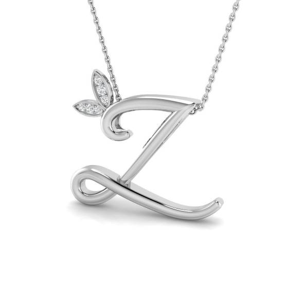 0.06ct SI2/G Round cut Diamond Initials Pendant in 9k White Gold